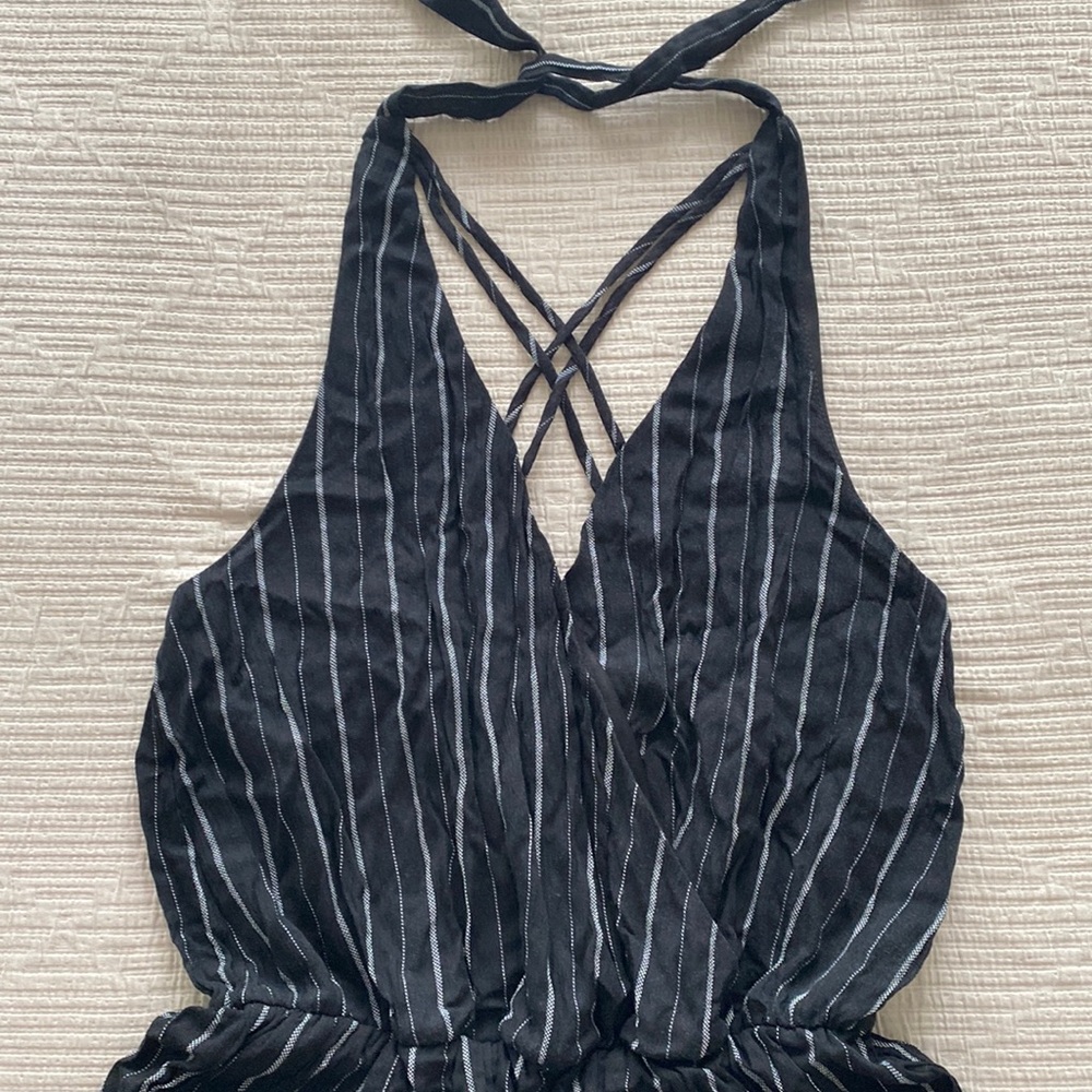 Mendocino x-over stripe wide leg jumpsuit